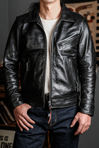 Mukhran FW Edition of leather coat with a wax black tea core horse leather topple body 1930 jacket wool lining