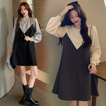 Pregnant women dress spring and autumn stitching loose sweater autumn long sleeve top two-piece aged maternity suit