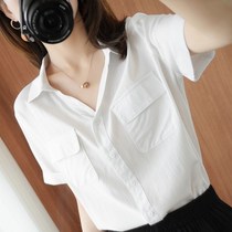 Japanese white shirt womens design sense short-sleeved cotton top summer new loose temperament professional casual shirt