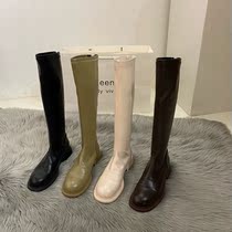 ITSK white boots female thick-heeled long-tube high-length Knight boots