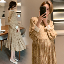 Maternity clothes Autumn tops Spring and autumn fashion over-the-knee floral maternity dresses Long skirts Autumn and winter bottoming skirts