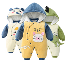 Balabala newborn baby jumpsuit winter padded plus velvet warm cotton outside wear baby coat cotton autumn