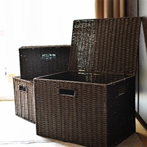 Pastoral rattan woven storage basket Household covered wardrobe storage box Sundries finishing box Snack box storage basket