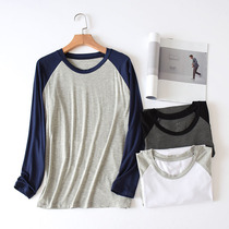 Modal T-shirt Mens Spring Summer Long Sleeve Autumn Clothes One-piece Top Round Neck Slim Fat Plus Size base shirt