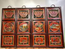 Old stash of old incense Zhangmu lacquer with four screens < Melan Zhukiju > Four penthouse with four screen pendants hanging with a set of plaques