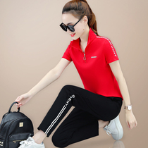 Short Sleeves Long Pants 361 Sportswear Suit Womens Summer 2022 New Seven-Pants Plus Size Pure Cotton Casual Womens Clothing