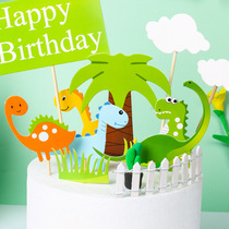 Small Dinosaur Cake Inserts Coconut Tree Birthday Cake Decoration Inserts Flags Green Grass Baking Decorations