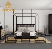 New Chinese style solid wood canopy bed modern minimalist bedroom double bed homestay barbed bed hotel high-end furniture customization