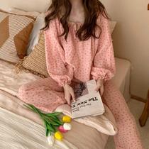 Cute outside wear Cherry pajamas women long sleeve trousers pajamas womens suits sweet student home clothes spring and summer autumn New