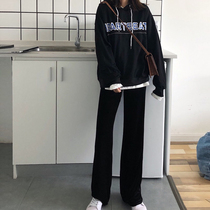 Wide leg pants children spring and autumn 2021 New loose high waist straight tube hanging feeling thin versatile suit mopping black suit