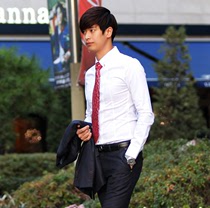 Korea 2021 spring mens Korean handsome fashion casual classic solid color white long-sleeved shirt shirt