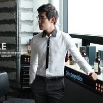 Korean mens spring new mens business solid color Korean black and white casual long sleeve shirt mens shirt
