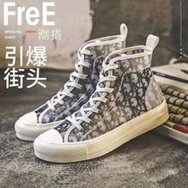 European Station Tide Men High Bunch Shoes Thick Bottom Breathable Sail Cloth Shoes Han Edition Trend 100 Hitch Casual Board Shoes Net Face Mens Shoes