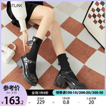 West Encounter Thick Bottom Leather Shoes Woman Lacquer Leather 2022 Spring New Retro Jk Shoes Shallow Mouth Coarse Heel Single Shoes Mary Precious Shoes