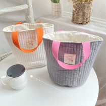 INS Korea washed cotton quilted small bag baby hand carry bag bucket bag Practical mommy bag Childrens lunch bag