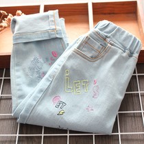 2020 Girl Light Color Jeans Spring Style Pants Baby Casual Pants Star Letters Embroidered Tightness Waist Long Pants