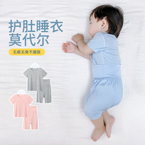  Baby pajamas summer belly protection suit Spring and autumn thin air conditioning clothes Baby modal ice silk split summer clothes
