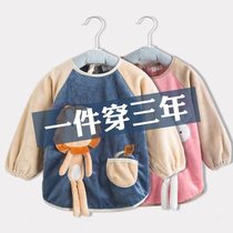 Baby gown for eating waterproof anti-dirty children bib autumn and winter thick children toddler clothes flannel baby apron