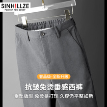 Dangsi pants mens spring and autumn thin casual suit pants non-iron business dress slim straight tube elastic waist suit pants
