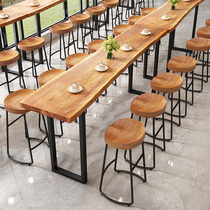 Solid wood bar table milk tea shop bar high table balcony small table and chair long table against wall commercial household partition