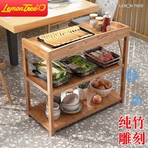 Solid wood hot pot dish rack string incense hot pot restaurant with three layers of vegetable rack restaurant dining cart cart vegetable rack