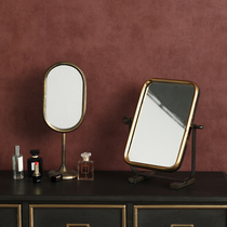 Nordic retro metal makeup mirror light luxury desktop decoration HD vanity mirror decorative mirror industrial wind mirror setting
