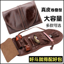 High-end men's leather roll stack cigarette bag travel portable leather double pipe bag storage roll