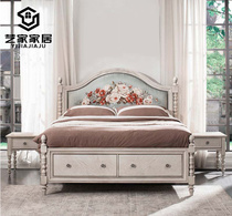 American solid wood bed carved vintage white old modern simple model room whole house furniture support to map customization