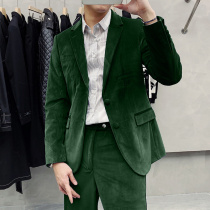 Autumn and winter British gold velvet popular wedding groom dress suit small trousers two-piece Mens slim suit suit