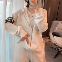 Tide brand autumn and winter New waffle TB long sleeve zipper cardigan sweater casual sports suit men and women couples trousers
