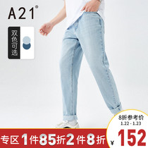 A21 men's low waist small straight pants 2022 spring new casual Joker jeans embroidered men's pants