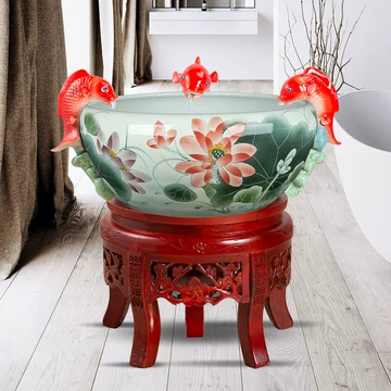 景德镇陶瓷金鱼鉢 景德镇陶瓷鱼缸：集艺术与实用为一体的家居新宠！-桌面缸-淘宝好物网