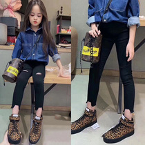Girl Breaking Hole Jeans Foreign Air Great Boy Spring Clothing 2022 New Mosquito-Proof Small Leggings Pants Children Tight Fit 90% Pants