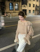 Spring and autumn style blouses gentle wind soft glutinous lined with open shoulder hollowed-out sweater with small crowdsourced design sensation Lazy Knit Cardigan