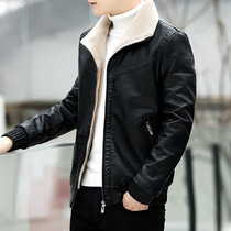 2021 Winter new casual leather jacket mens winter jacket Korean version of tide handsome plus velvet padded leather jacket