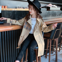 Girls windbreaker spring and autumn clothing 2021 new foreign style Korean version of the childrens fashionable Plaid long coat