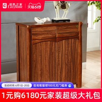Quanyou home modern Chinese shoe cabinet Shoe rack simple wooden frame solid wood shoe cabinet two doors living room door