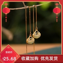 925 pure silver gilded green jade Ruyi long section ear line and field jade inlaid drill hollowed-out auspicious palace windy ear pendant