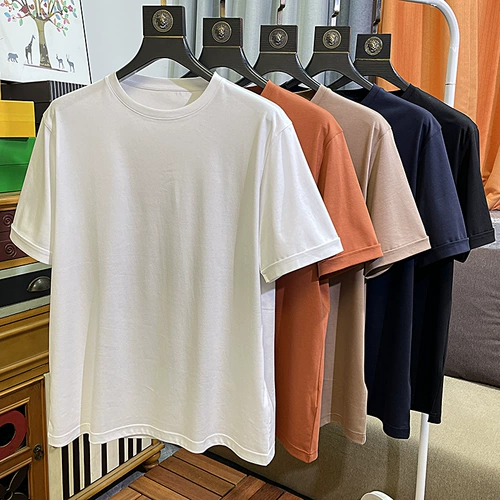 Комфортная летняя цветная ткань, универсальная хлопковая футболка с коротким рукавом, свободный крой, простой и элегантный дизайн