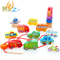 Baby Large Number of digital traffic beads wearing beads Building Blocks Children Threading Early Education Puzzle Wooden Toys 1-3 years old