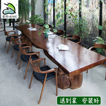 Solid wood large board table Wood tea table Dining table and chair combination tea table Tea table Whole board conference table Long table Office table