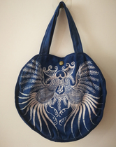 Guizhou batik bag round tote bag custom literary personality folk handmade batik plant blue dye