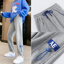 Gray sweatpants women loose Harlan slim casual pants spring and autumn thin tie pants summer ins Tide pants