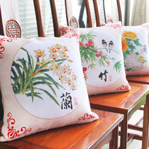 Meilan bamboo and chrysanthemum cross-stitch pillow cover 2020 new thread embroidery bedroom self-embroidery living room handmade 2021 Chinese style