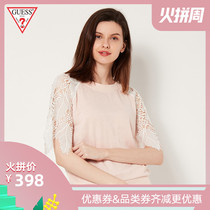 Guess spring 2020 new women's fashionable lace splicing short sleeve t-shirt-w92q59k8k90