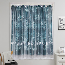 Telescopic pole curtains simple non-perforated installation bedroom shade cloth girl Velcro window small short gauze Net Red