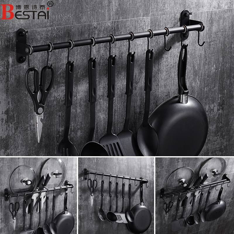 304 stainless steel black kitchen shelf kitchenware hardware kitchen and toilet hook hanger rod without punching wall