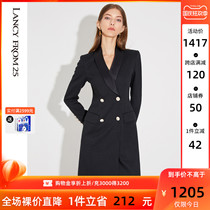 Langzi professional suit high waist skirt 2021 Winter new waist black wool work dress
