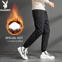 Playboy mens winter new white duck down thick warm casual pants wear middle-aged and elderly down pants windproof