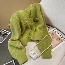 Avocado Green Sweater Jacket 2021 Spring and Autumn New Women's Knitted Cardigan French Autumn Short V-Neck Jacket